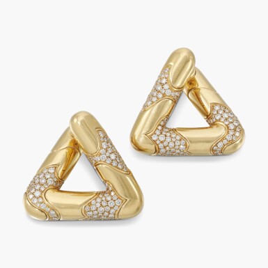 View full screen - View 1 of Lot 771. Pair of Gold and Diamond 'Tom Pavé' Earclips.