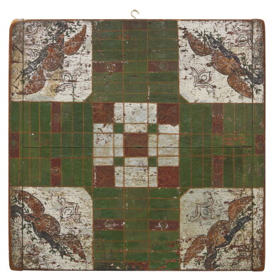 View full screen - View 1 of Lot 187. American Polychrome Paint-Decorated Parcheesi Gameboard, Late 19th century.