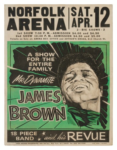 View full screen - View 1 of Lot 32. James Brown | A promotional poster for "A Show for the Entire Family".
