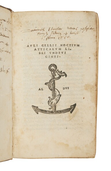 View full screen - View 1 of Lot 143. Gellius, Noctium Atticarum, Venice, Heirs of Aldo & Torresano, 1515, contemporary Austrian brown morocco.