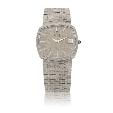 View full screen - View 1 of Lot 114. PIAGET | REF 13406A6 WHITE GOLD BRACELET WATCH WITH DATE CIRCA 1975.
