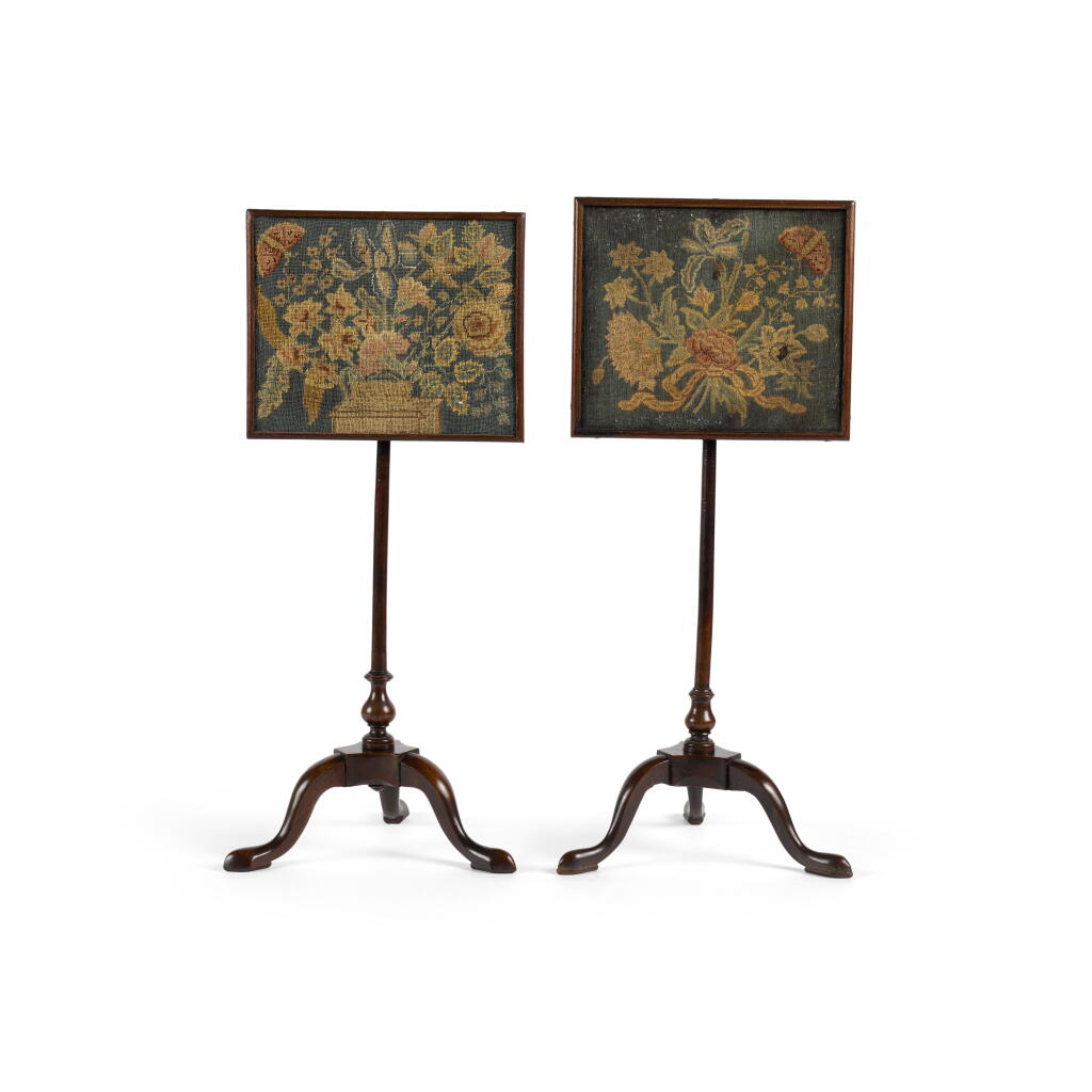 View full screen - View 1 of Lot 17. A Pair of George III Mahogany and Needlework Table Screens, Circa 1760.
