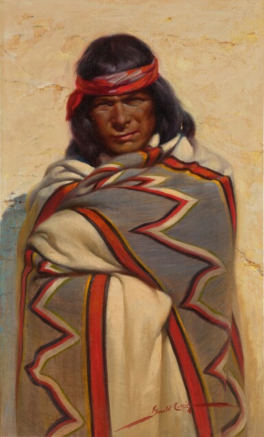 View full screen - View 1 of Lot 70. Navajo with a Lightning Pattern Blanket.