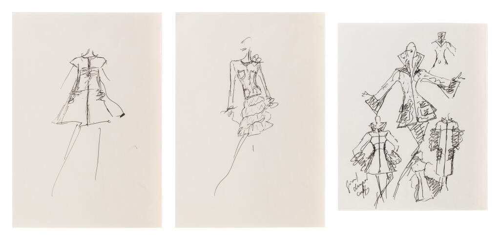 View full screen - View 1 of Lot 7. Three original sketches for fashion.