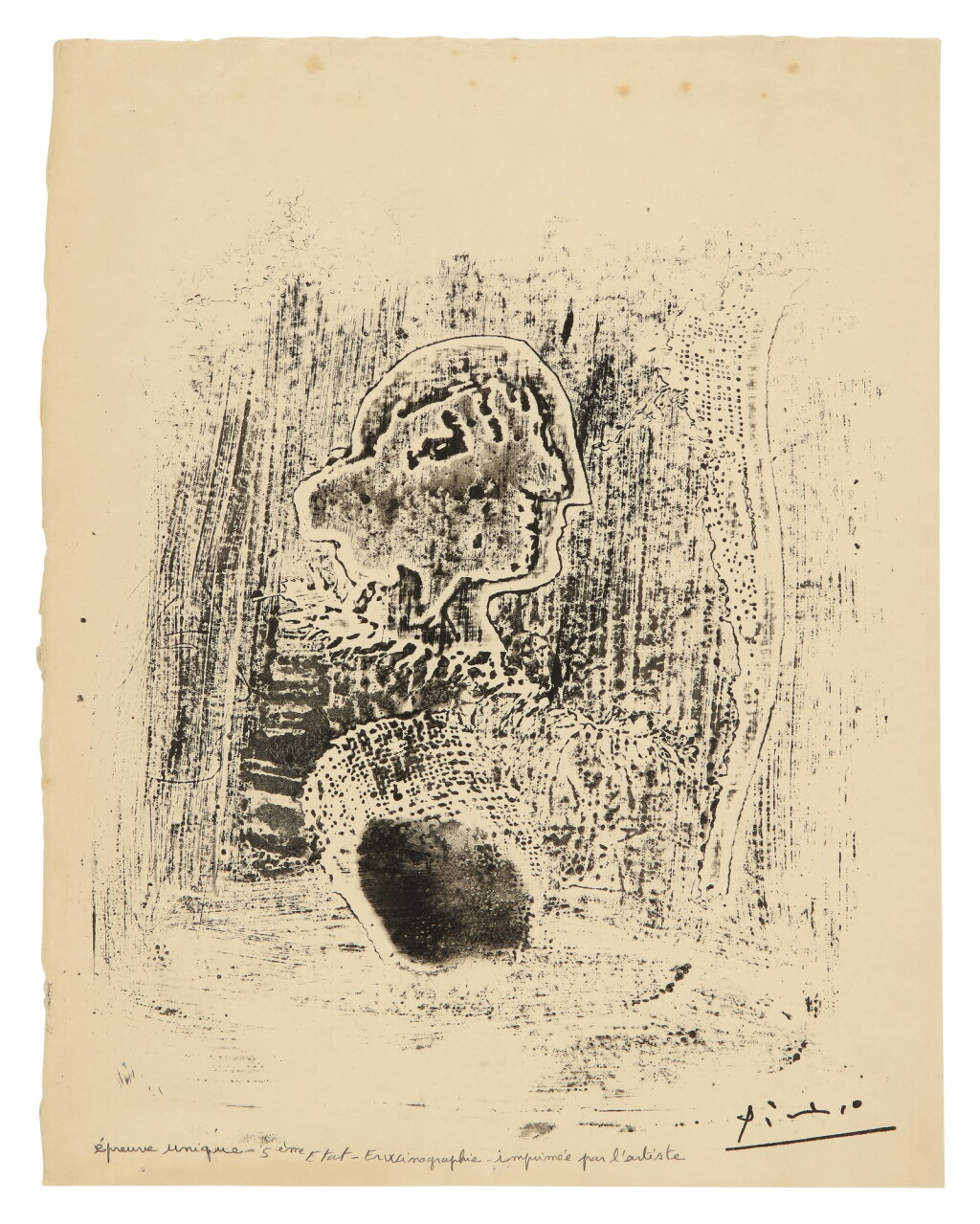 View full screen - View 1 of Lot 63. PABLO PICASSO | TÊTE AVEC PLUME ET TARLATANE (BA. 572BIS).