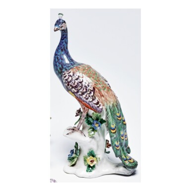View full screen - View 1 of Lot 7. A RARE BOW PORCELAIN FIGURE OF A PEACOCK CIRCA 1758 .