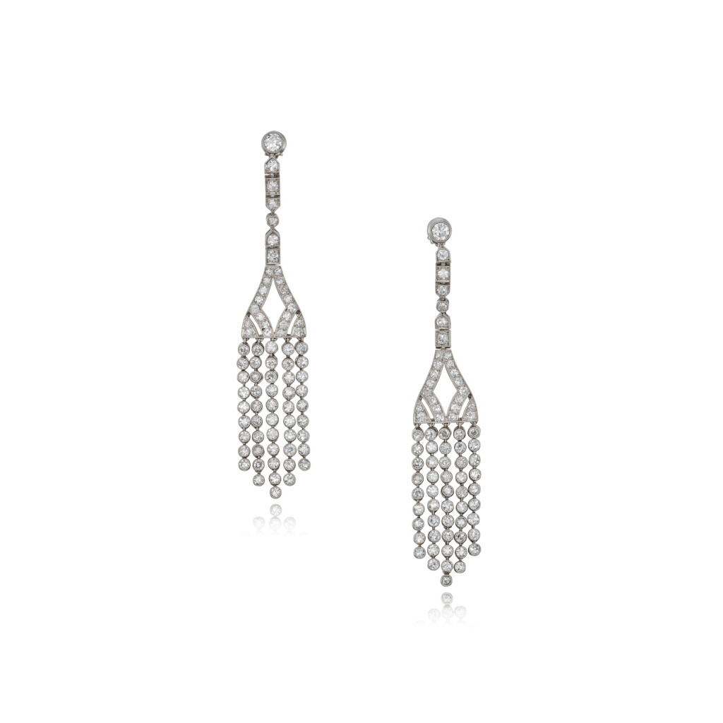 View full screen - View 1 of Lot 398. Pair of Diamond Earrings, France.