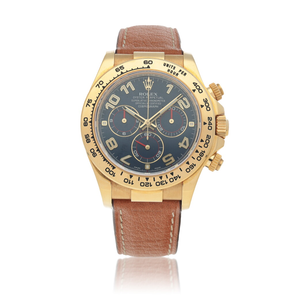 View full screen - View 1 of Lot 415. Daytona, Ref. 116518 Yellow gold chronograph wristwatch Circa 2011.