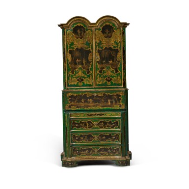View full screen - View 1 of Lot 104. An Italian Rococo Style Green and Black Lacquer Slant-Front Secrétaire.
