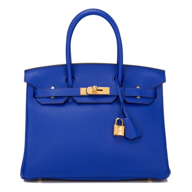 View full screen - View 1 of Lot 13. Hermès Bleu Electrique Birkin 30cm of Clemence Leather with Gold Hardware.