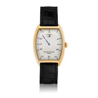 View full screen - View 1 of Lot 60. FRANCK MULLER | REF 2852 HS, A PINK GOLD TONNEAU FORM JUMP HOUR WRISTWATCH CIRCA 2000.