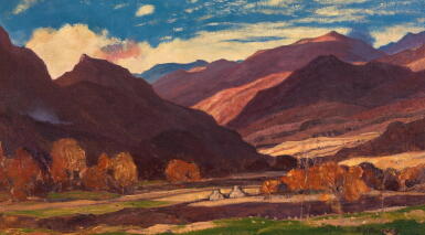 View full screen - View 1 of Lot 27. SIR DAVID YOUNG CAMERON, R.A., R.S.A., R.W.S. | EVENSONG IN A PERTHSHIRE VALLEY.