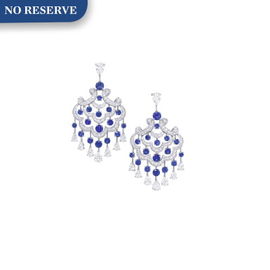 View full screen - View 1 of Lot 136. Graff | Pair of Sapphire and Diamond Pendant-Earclips.