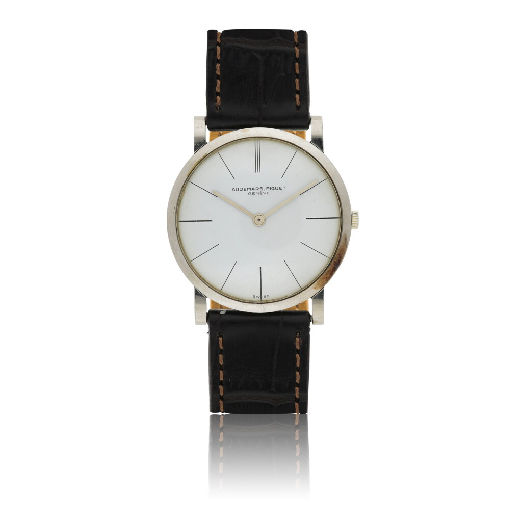 View full screen - View 1 of Lot 12. AUDEMARS PIGUET | A WHITE GOLD ULTRA SLIM CENTER SECONDS WRISTWATCH CIRCA 1985.