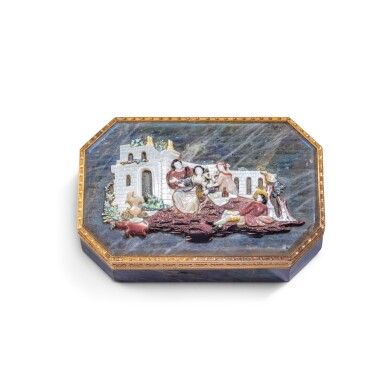 View full screen - View 1 of Lot 254. A gold-mounted labradorite, porphyry and mother-of-pearl snuff-box, by Wolfgang Schmidt, Vienna, circa 1800.