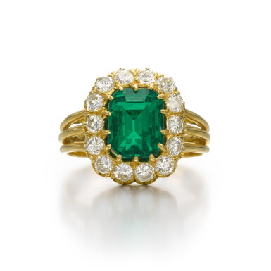 View full screen - View 1 of Lot 198. Emerald and diamond ring.