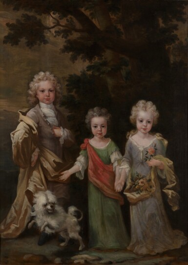 View full screen - View 1 of Lot 65. Portrait of Three Children with their Dog in a Landscape.