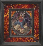 An Italian oval amethyst plaque painted with the Assumption of the Virgin, 18th century