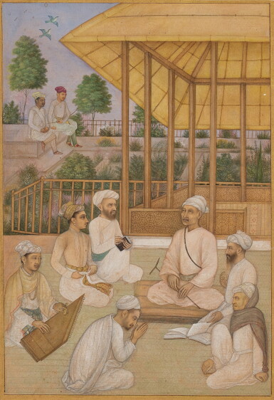 View full screen - View 1 of Lot 20. Prince Dara Shikoh with a group of holy men, attributed to Govardhan, India, Mughal, circa 1635-40.