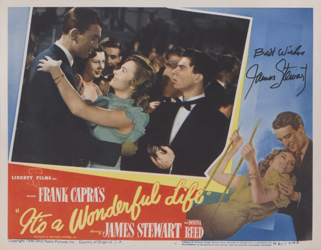View full screen - View 1 of Lot 14. IT'S A WONDERFUL LIFE (1946) LOBBY CARD NUMBER 6, US, SIGNED BY JAMES STEWART.