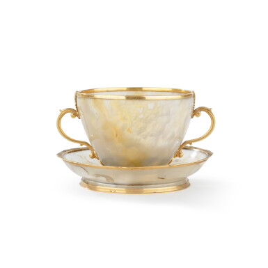 View full screen - View 1 of Lot 62. A Louis XV gold-mounted agate cup and saucer, 1726-1732.