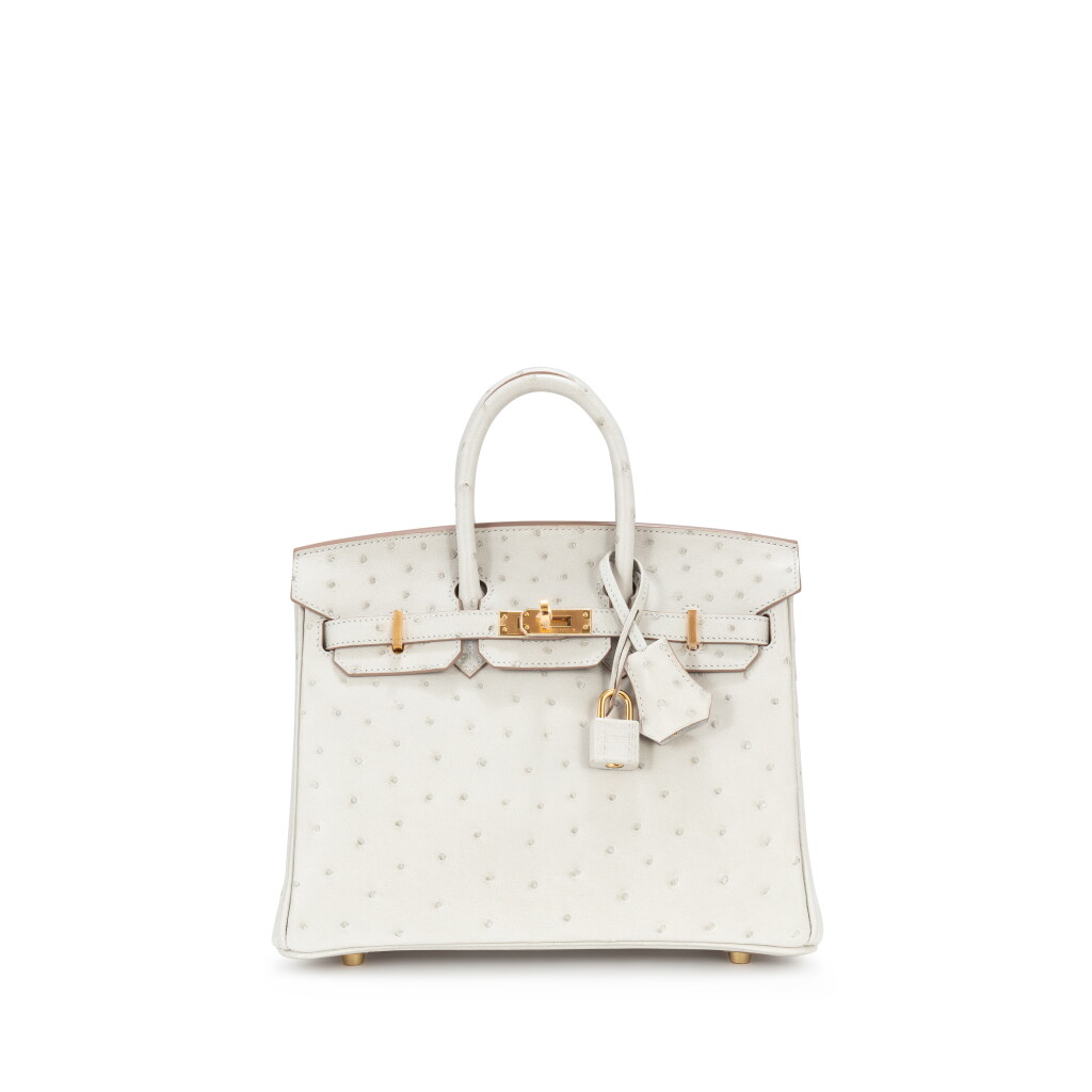 View full screen - View 1 of Lot 1003. Gris Perle Ostrich Birkin 25 Gold Hardware, 2022.