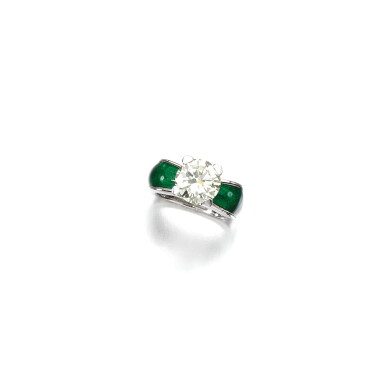View full screen - View 1 of Lot 182. DIAMOND AND ENAMEL RING.