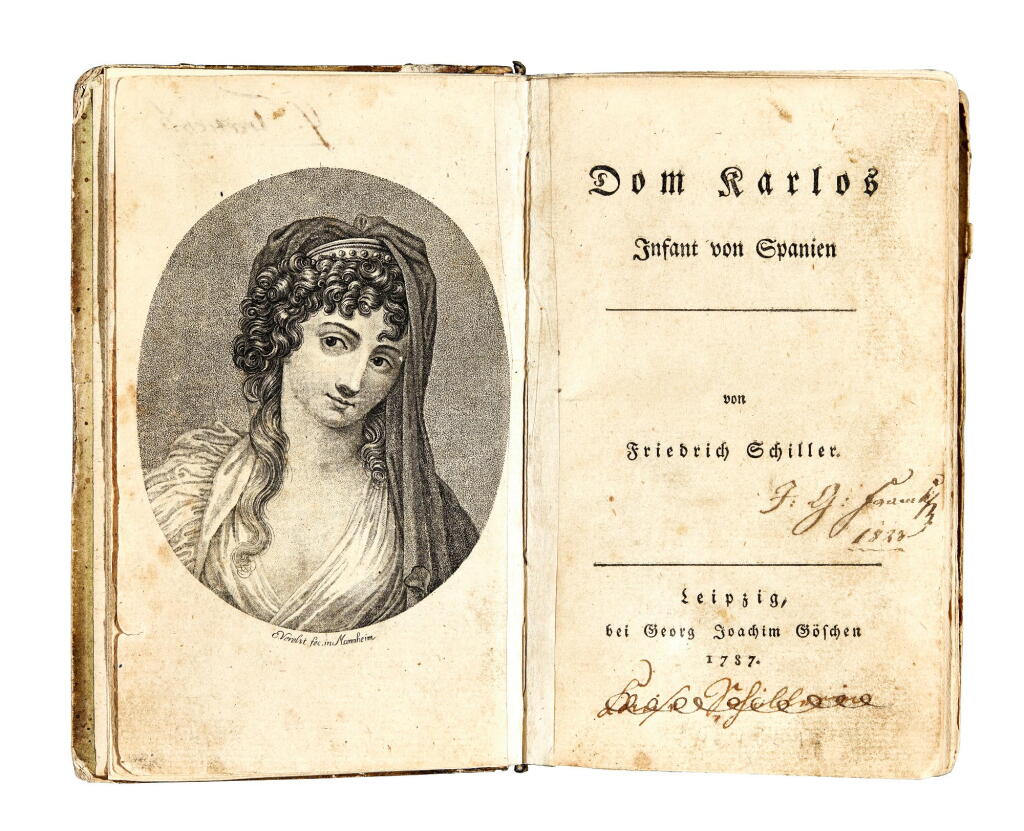 View full screen - View 1 of Lot 224. Schiller, Dom Karlos, Leipzig, 1787, inscribed by Schiller's sister Louise.