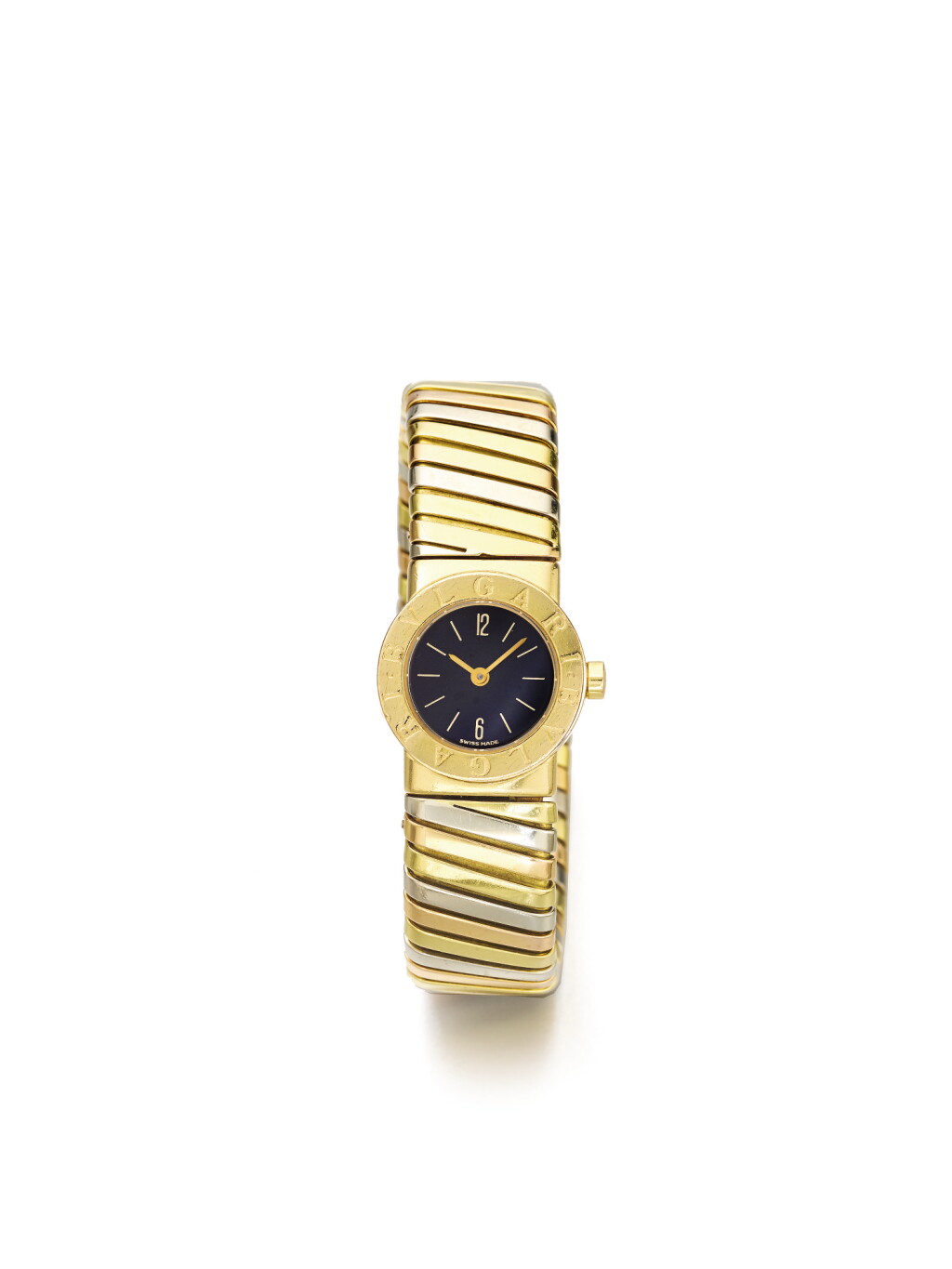View full screen - View 1 of Lot 43. BULGARI | REF BB 19 2T A LADY'S TRI COLOR GOLD TUBOGAS CUFF WATCH CIRCA 1985.