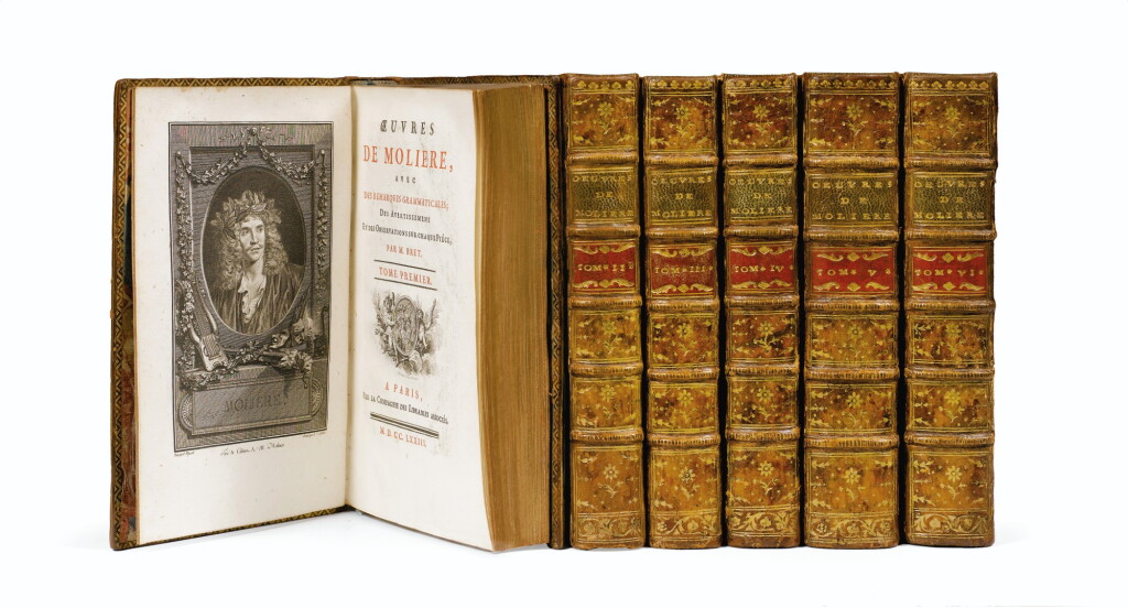 View full screen - View 1 of Lot 14. MOLIERE. Oeuvres, 1773, illustrations de Moreau, 6 volumes, in-8, veau de l'époque. Premier tirage..
