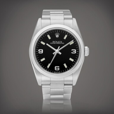 View full screen - View 1 of Lot 937. Oyster Perpetual, Reference 77080 | A stainless steel wristwatch with bracelet, Circa 2001 | 勞力士 | Oyster Perpetual 型號77080 | 精鋼鏈帶腕錶,約2001年製.