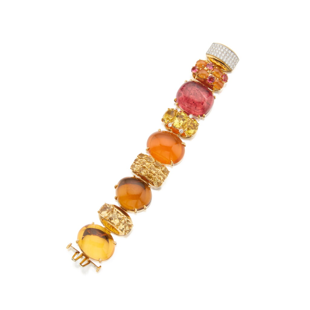 View full screen - View 1 of Lot 145. Seaman Schepps | Gem-Set and Diamond 'Rio' Bracelet.