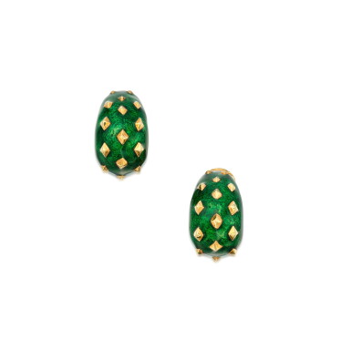View full screen - View 1 of Lot 538. Pair of Gold and Enamel Earclips.