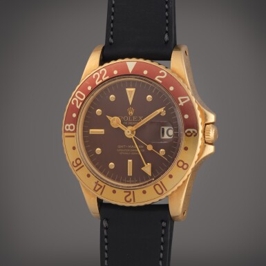 View full screen - View 1 of Lot 319. Reference 1675 GMT-Master | A yellow gold automatic dual time wristwatch with date, Circa 1978.