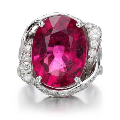View full screen - View 1 of Lot 110. Tourmaline and diamond ring.