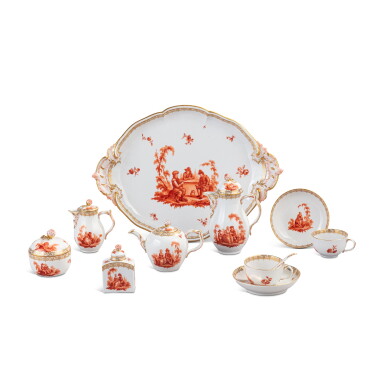 View full screen - View 1 of Lot 692. A Berlin (K.P.M.) porcelain iron-red camaïeu tête-à-tête service, circa 1780.
