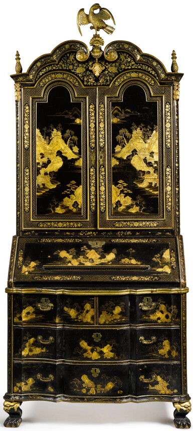 View full screen - View 1 of Lot 555. A CHINESE EXPORT BLACK AND GOLD LACQUER BUREAU CABINET, CIRCA 1730.