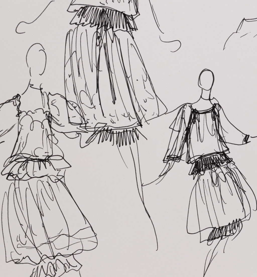 View full screen - View 1 of Lot 69. Two original sketches for fashion, in the 70's | Deux croquis de mode originaux, des années 1970.