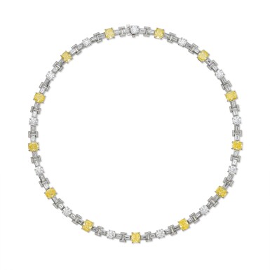 View full screen - View 1 of Lot 72. Fancy Intense Yellow Diamond and Diamond Necklace.
