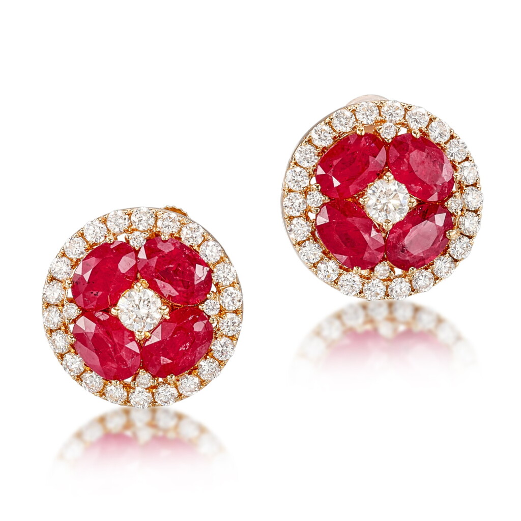 View full screen - View 1 of Lot 2970. Pair of Ruby and Diamond Ear Clips | 紅寶石 配 鑽石 耳夾一對.