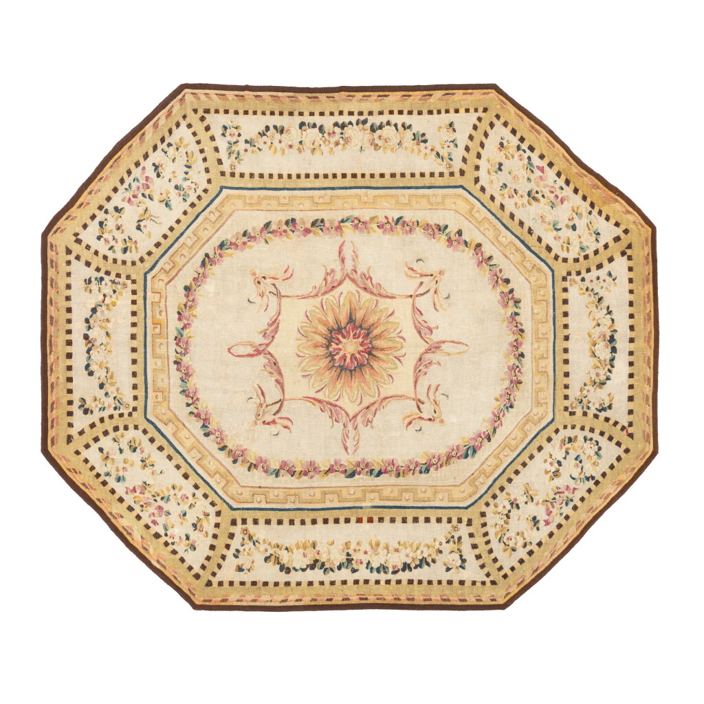 View full screen - View 1 of Lot 179. A late Louis XVI Aubusson or Felletin carpet centre, circa 1785 | Centre de tapis de la manufacture d'Aubusson ou Felletin de la fin de l'époque Louis XVI, vers 1785.