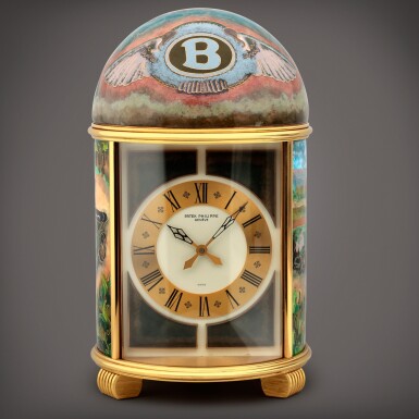 View full screen - View 1 of Lot 48. Pendulette Dôme 'Bentley', Reference 1360 A gilt brass and cloisonné enamel solar dome table clock Circa 1989 | 百達翡麗 | Pendulette Dôme 'Bentley' 型號 1360 鍍金銅及掐絲琺瑯座鐘,製作年份約 1989.