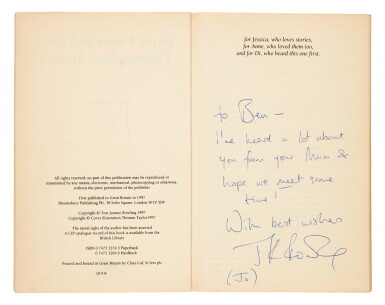 View full screen - View 1 of Lot 56. J.K. Rowling | Inscribed copies of the first two Harry Potter books.