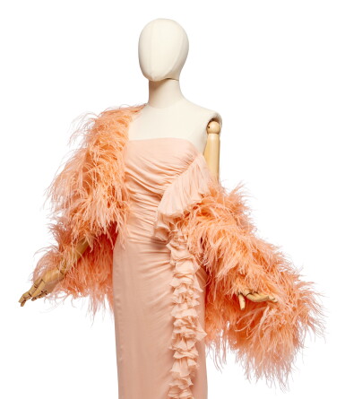 View full screen - View 1 of Lot 48. Haute Couture Pink Chiffon Column Gown, 1960s.