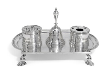 View full screen - View 1 of Lot 114. A George II silver inkstand, Thomas Farren, London, 1733.