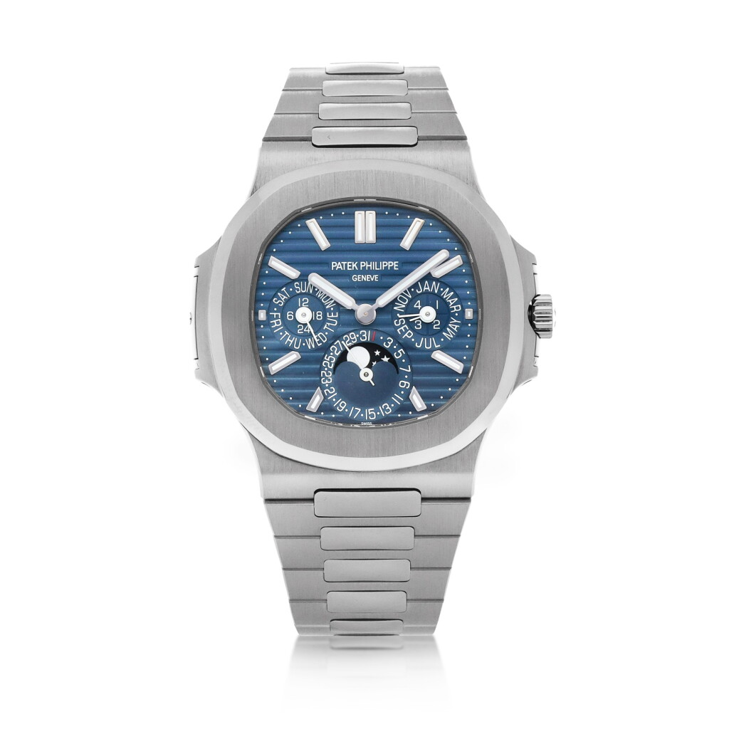 View full screen - View 1 of Lot 74. Nautilus, Ref. 5740/1G White gold perpetual calendar wristwatch with moon phases, 24-hour and leap-year indication Circa 2020 | 百達翡麗 5740/1G型號「Nautilus」白金萬年曆腕錶備月相、24小時及閏年顯示,年份約2020.