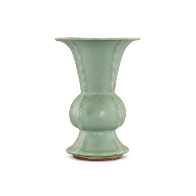 View full screen - View 1 of Lot 445. A Longquan celadon gu-shaped vase, Yuan dynasty 元 龍泉青釉花觚.