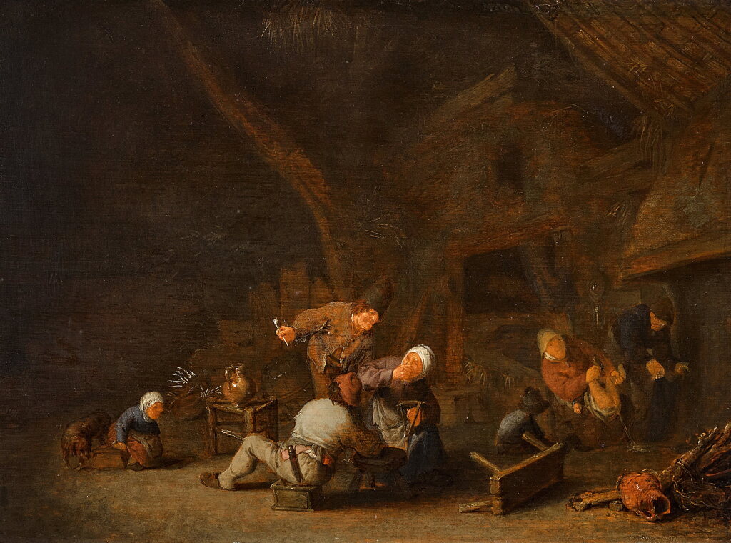 View full screen - View 1 of Lot 153. Interior of a barn with peasants carousing ('The sense of smell').