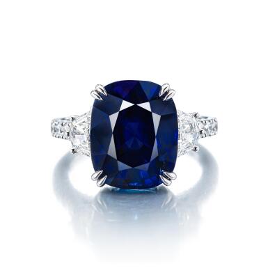 View full screen - View 1 of Lot 1290. SAPPHIRE AND DIAMOND RING | 10.04克拉 天然 「緬甸」未經加熱藍寶石 配 鑽石 戒指.