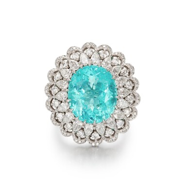 View full screen - View 1 of Lot 2898. Paraíba-type Tourmaline and Diamond Ring | 帕拉伊巴碧璽 配 鑽石 戒指.